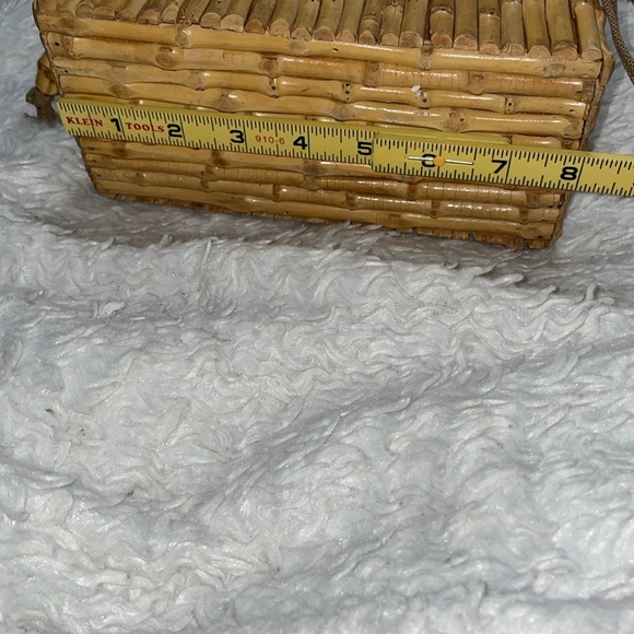 Vintage Bamboo Handbag Natural materials Canvas Drawstring liner Boho homemade - Picture 6 of 7